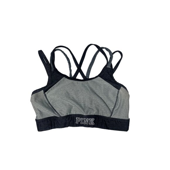 Victorias Secret‎ PINK Strappy Sports Bra Size M Gray & Black Polyester/Elastane - Picture 9 of 11